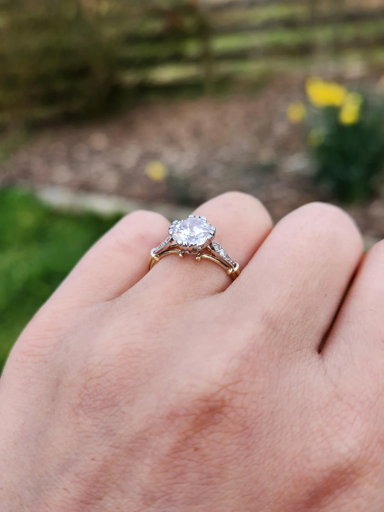 Customized antique diamond ring featuring a 1.4-carat, 7.25mm round diamond. MMR
