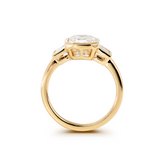14K Yellow Gold 3ct Antique Emerald Cut Lab Diamond Bezel Three Stone Ring with Baguette Cut Lab Diamond Side-stones