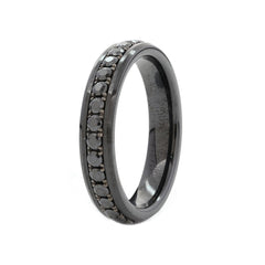 Black Ceramic Round Black Moissanite Fidget Ring