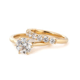 Round Lab Diamond 6-Prong Floral Bridal Set — Engagement Ring with 9-Stone Matching Band