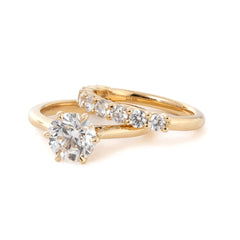 Round Lab Diamond 6-Prong Floral Bridal Set — Engagement Ring with 9-Stone Matching Band