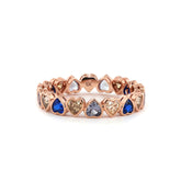10K Rose Gold 3*3MM Colored Heart Shape Moissanite & Sapphire Bezel Eternity Ring (US6.5 Unresizable) - MMR