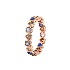 10K Rose Gold 3*3MM Colored Heart Shape Moissanite & Sapphire Bezel Eternity Ring (US6.5 Unresizable) - MMR