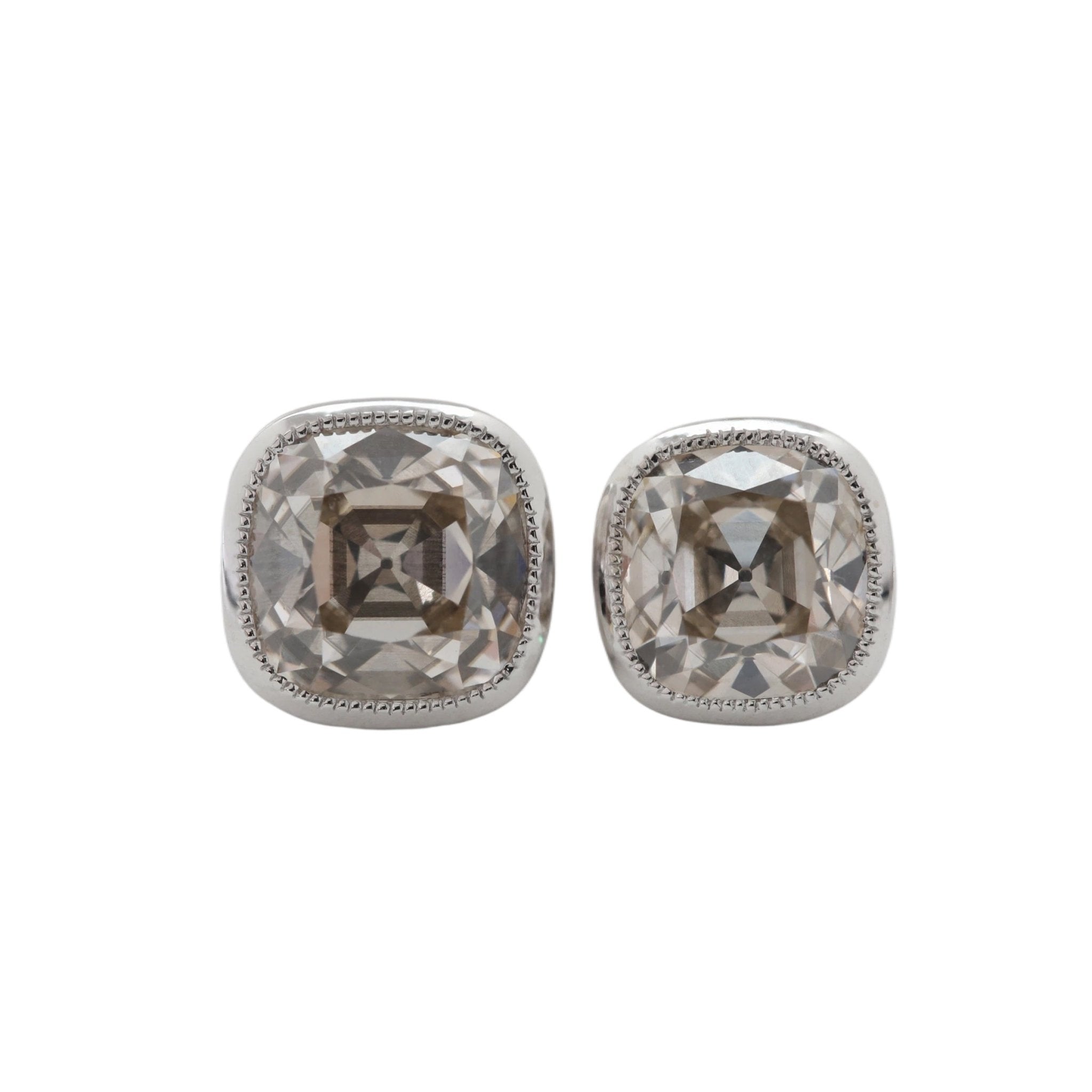 10K White Gold 2CTW Cushion Old Mine Cut Lab Daimond Bezel - Set Stud Earrings - MMR