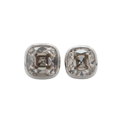 10K White Gold 2CTW Cushion Old Mine Cut Lab Daimond Bezel - Set Stud Earrings - MMR
