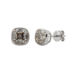 10K White Gold 2CTW Cushion Old Mine Cut Lab Daimond Bezel - Set Stud Earrings - MMR