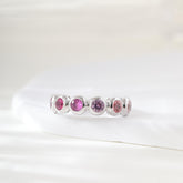 10K White Gold 3.5mm Round Corundum Bezel 6-Stone Ring - MMR
