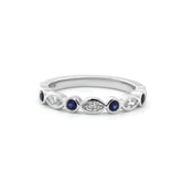 10K White Gold Round Lab Sapphire & Marquise Lab Diamond Bezel Set Half Eternity Band - MMR