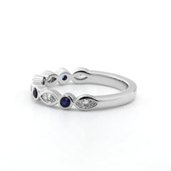 10K White Gold Round Lab Sapphire & Marquise Lab Diamond Bezel Set Half Eternity Band - MMR
