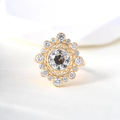 10K Yellow Gold 2.17ct Old European Cut Lab Diamond Ring with Round Lab Diamond Halo - MMR