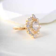 10K Yellow Gold 2.17ct Old European Cut Lab Diamond Ring with Round Lab Diamond Halo - MMR