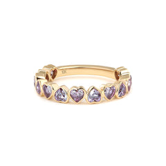 10K Yellow Gold 3*3mm Heart Purple Lab Moissanite Bezel - Set 3/4 Eternity Ring - MMR