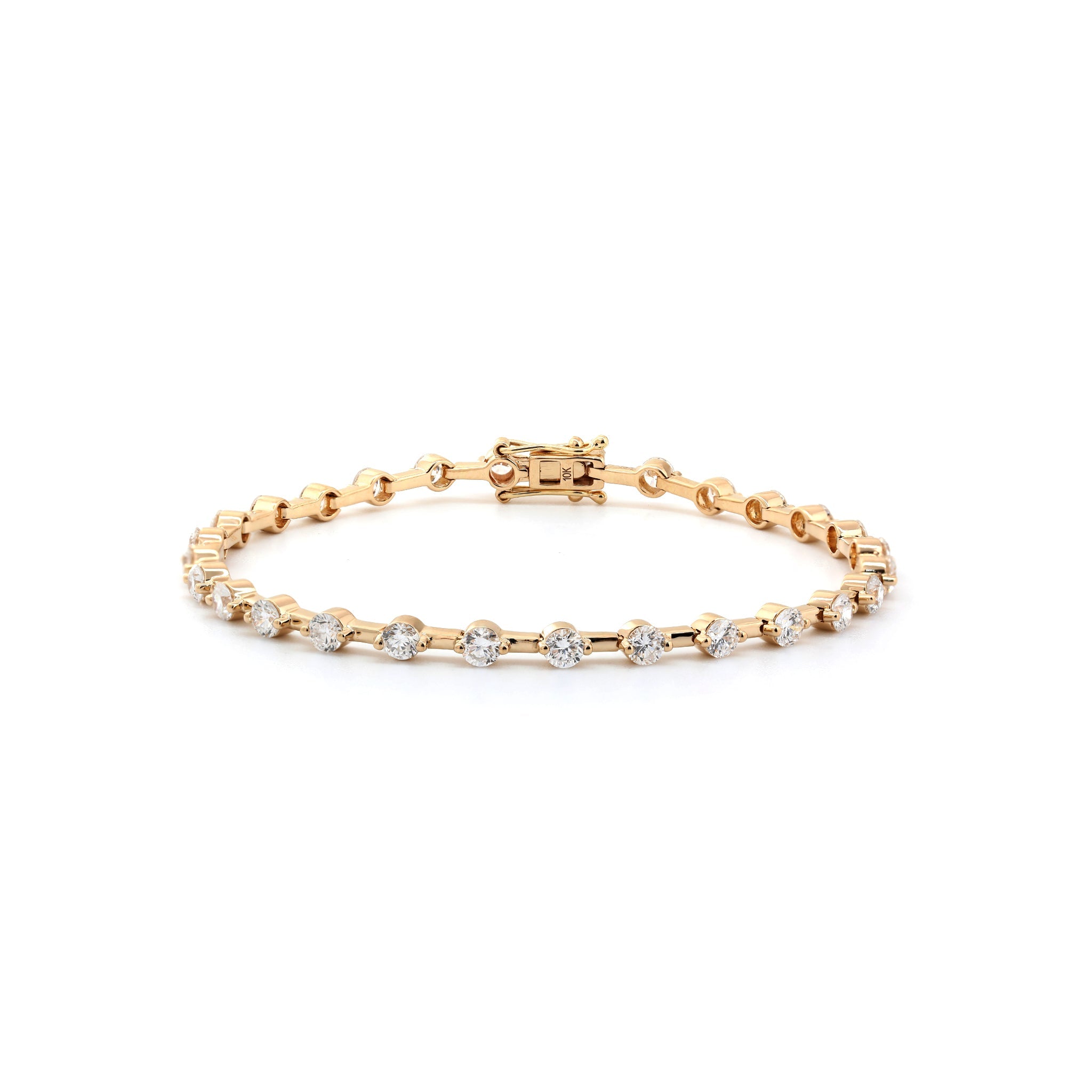 10K Yellow Gold 3mm Round Lab Diamond 4 Prong Basket Station Bracelet - MMR