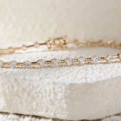 10K Yellow Gold 3mm Round Lab Diamond 4 Prong Basket Station Bracelet - MMR