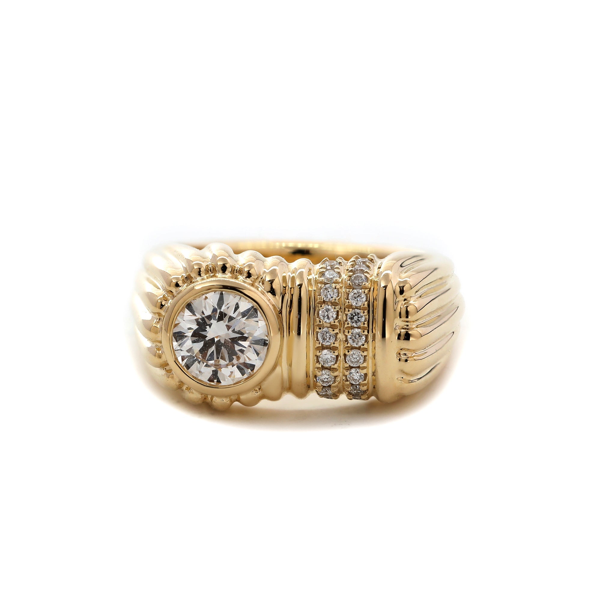 10K Yellow Gold 5mm Round Brilliant Multi - Row Ribbed Donut Band Ring (US2.25) - MMR