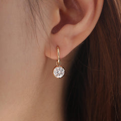 10K Yellow Gold 6.5mm Round Cut Moissanite Drop Earrings - MMR