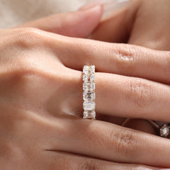 10K Yellow Gold Emerald - Cut Moissanite Eternity Band with U - Prong Setting (US8 Unresizable) - MMR