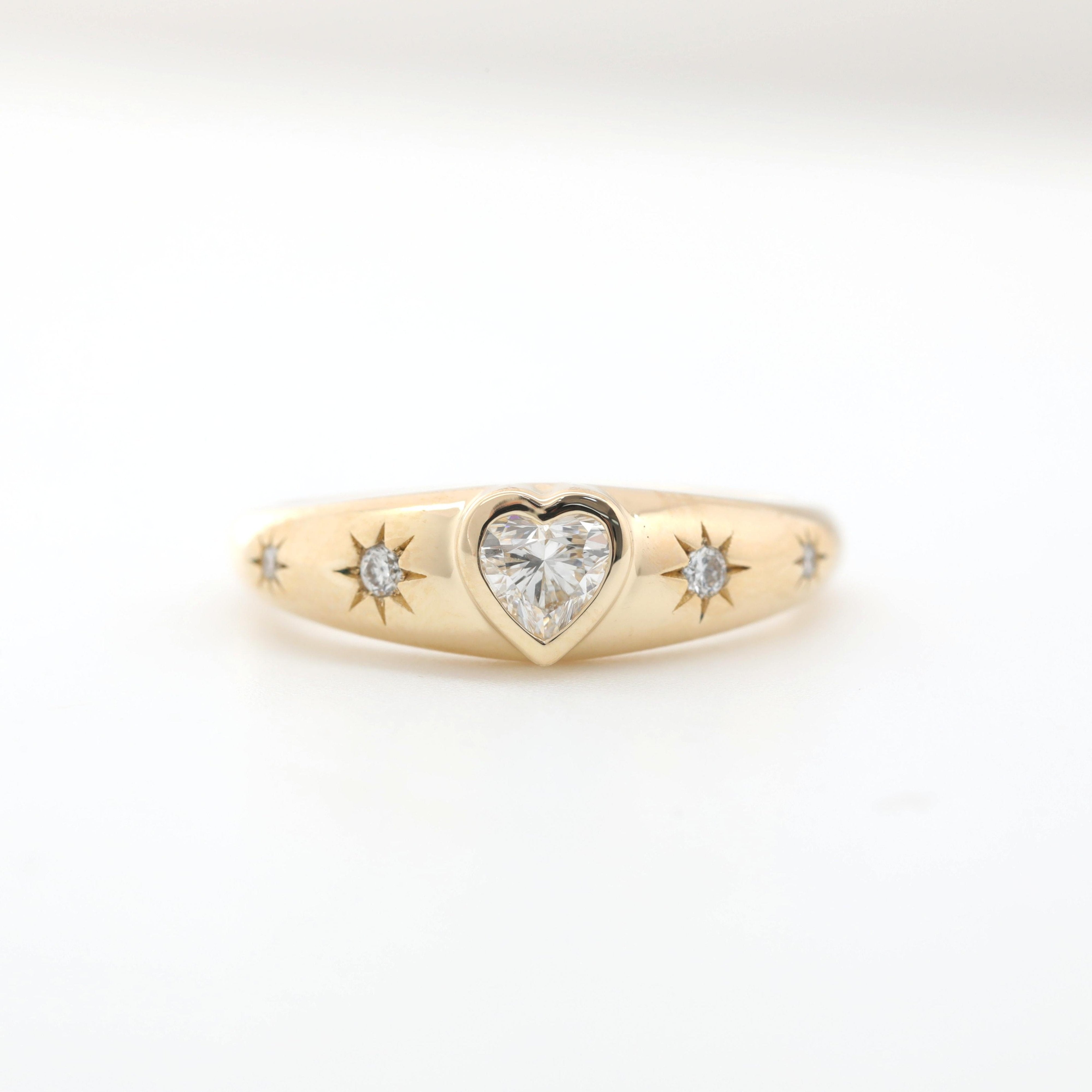 10K Yellow Gold Heart and Round Lab Diamond 5 stone Ring - MMR