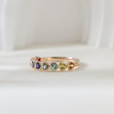 10K Yellow Gold Heart Shaped Rainbow Color Synthetic Corundum Half Eternity Ring - MMR