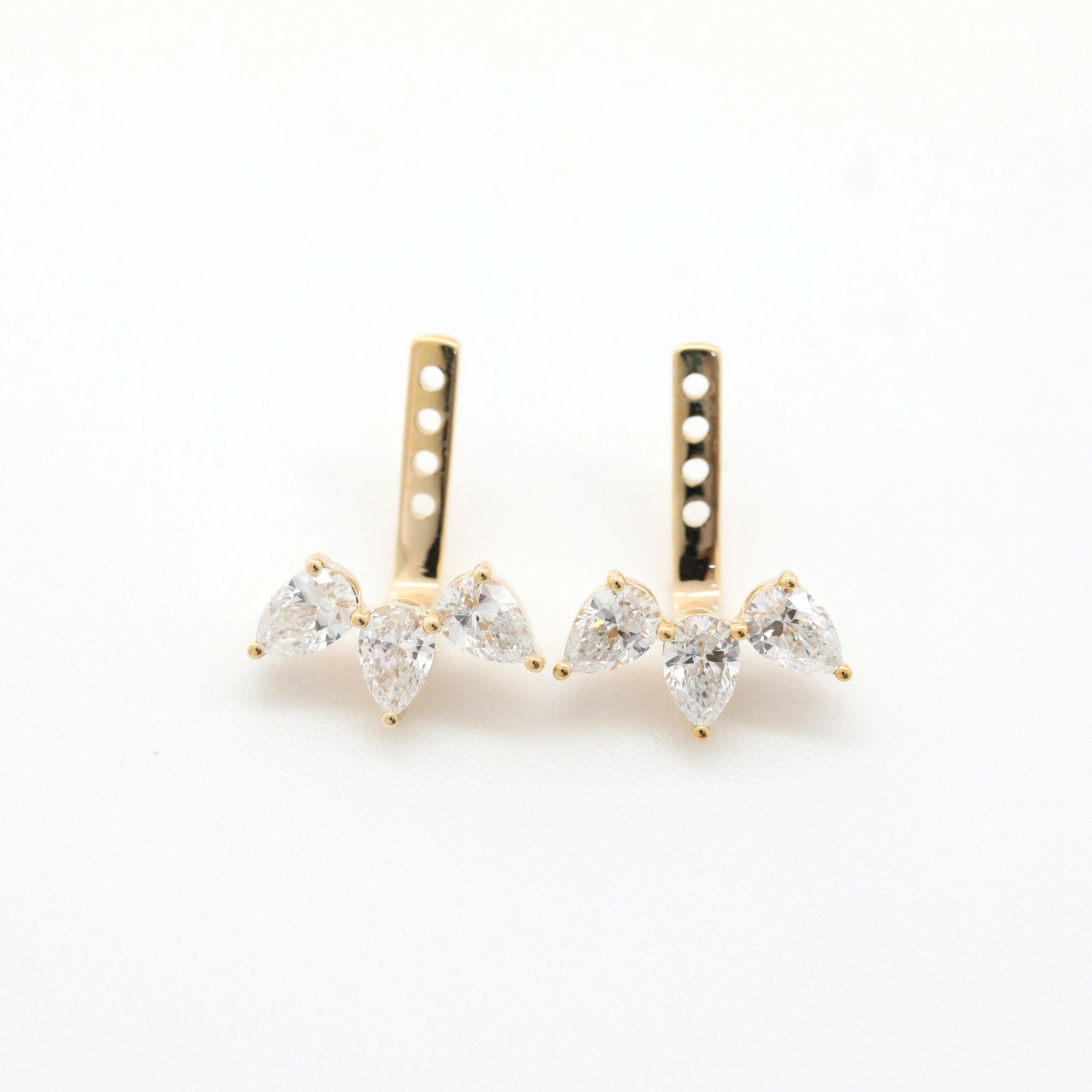 10K Yellow Gold Pear Lab Diamond 3 Stone Ear Jackets - MMR