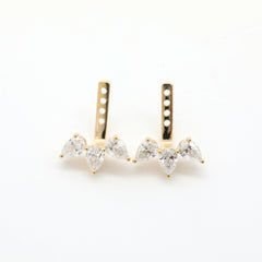 10K Yellow Gold Pear Lab Diamond 3 Stone Ear Jackets - MMR