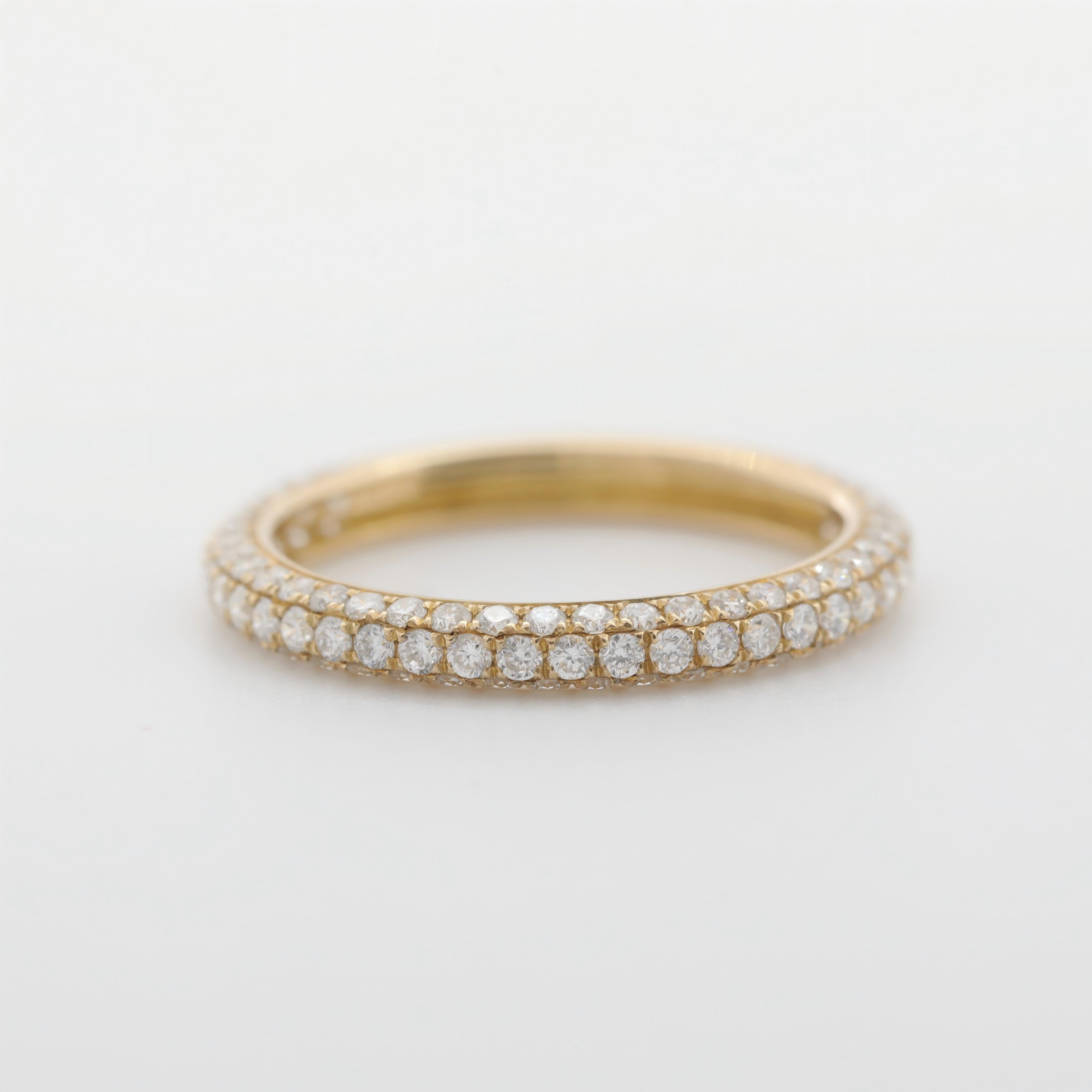 10K Yellow Gold Round Diamond Triple Pave Design 3/4 Eternity Ring - MMR