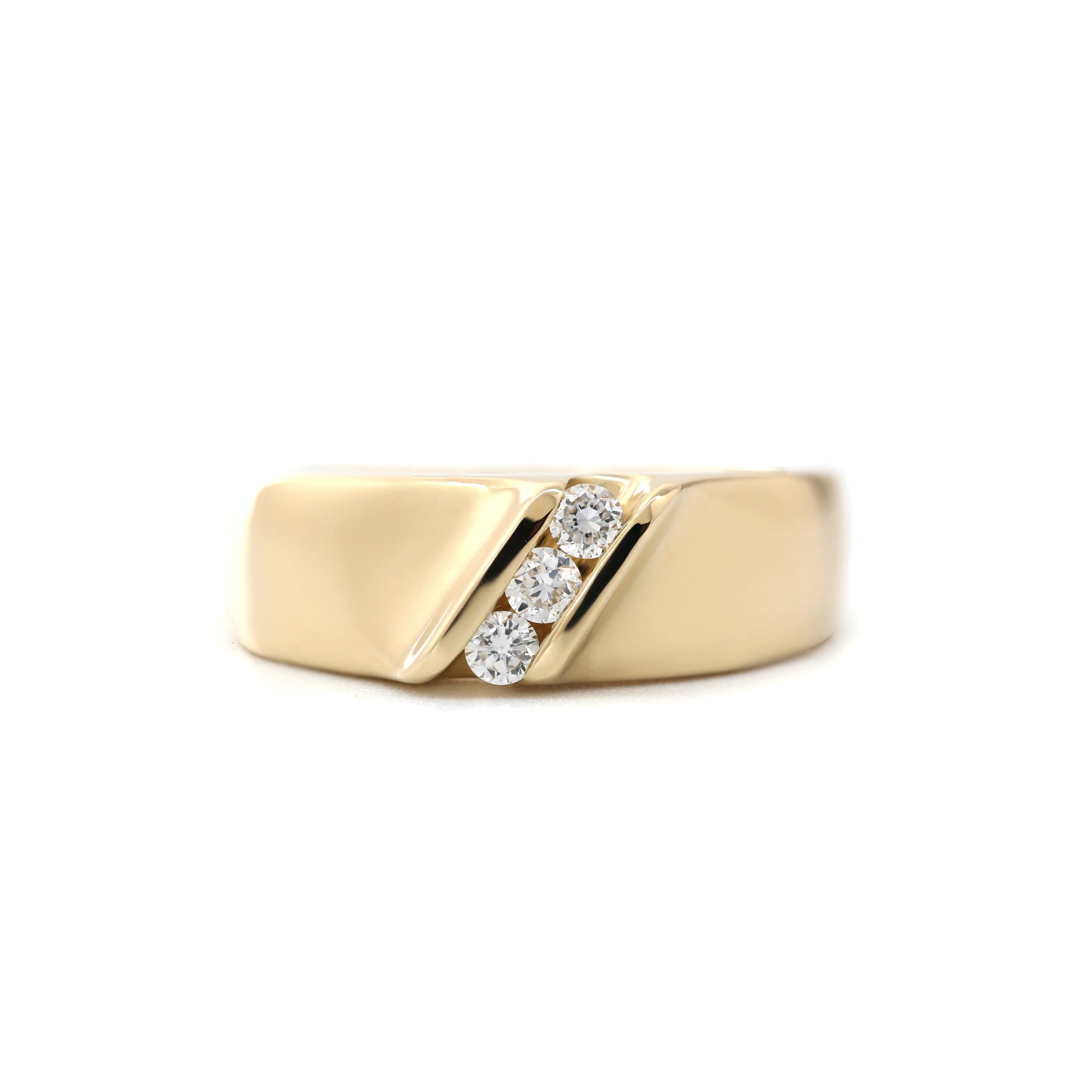 10K Yellow Gold Wide Band Men’s Ring with Three Diamonds - MMR