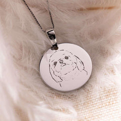 14K White Gold Custom Pet Portrait Pendant Necklace Blue Daisy