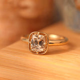 14K Yellow Gold 1.5ct Old Mine Cut Cushion Lab Diamond Basket Solitaire Ring