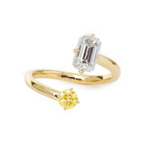 14K Yellow Gold Emerald Cut Lab Diamond & Round Citrine Toi et Moi Ring