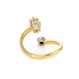 14K Yellow Gold Emerald Cut Lab Diamond & Round Lab Sapphire Toi et Moi Ring