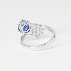 14K White Gold Old European Cut Lab Diamond & Lab Sapphire Toi et Moi Ring