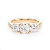 14K Yellow Gold Old European Cut Lab Diamond Pave Three Stone