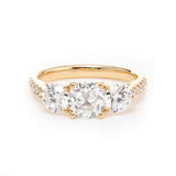 14K Yellow Gold Old European Cut Lab Diamond Pave Three Stone