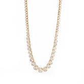 14K Yellow Gold Round Brilliant Cut Lab Diamond Bezel Setting Tennis Chain Necklace