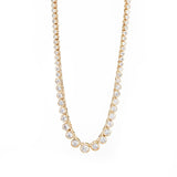 14K Yellow Gold Round Brilliant Cut Lab Diamond Bezel Setting Tennis Chain Necklace