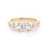 14K Yellow Gold Round Brilliant Cut Lab Diamond Pave Three Stone Ring