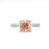 14K Gold 2.19CT Cushion Brilliant Cut Pink Lab Diamond Solitaire Ring with Pave Band Design - MMR