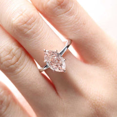 14K Gold 2.58CT Marquise Cut Lab Pink Diamond Soliatire Ring with Hidden Halo - MMR