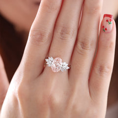 14K Gold 2.93CT Oval Lab Pink Diamond Ring Paired with Pear Lab Diamond - MMR