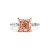 14K Gold 3.3CT Princess Brilliant Cut Pink Lab Diamond Pave Band Ring with Hidden Halo - MMR