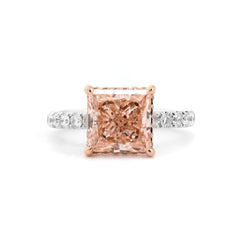 14K Gold 3.3CT Princess Brilliant Cut Pink Lab Diamond Pave Band Ring with Hidden Halo - MMR