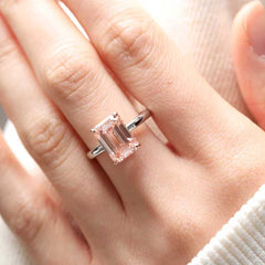 14K Gold 4CT Emerald - Cut Lab Pink Diamond Solitaire Ring with Hidden Halo - MMR