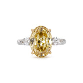 14K Gold 4CT Oval Old Mine Cut Lab Yellow Diamond Basket Set Three Stone Ring - MMR