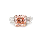 14K Gold 5.15CT Cushion Lab Pink Diamond Three Stone Ring - MMR