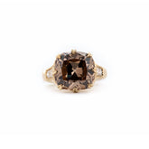 14K Gold 7.15ct Cushion Old Mine Cut Brown Lab Diamond Ring with Round Cut Lab Diamond Side - stone - MMR