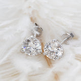 14K Gold Round Cut Lab Diamond Three Round Prongs Stud Earrings