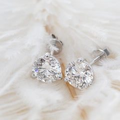 14K Gold Round Cut Lab Diamond Three Round Prongs Stud Earrings