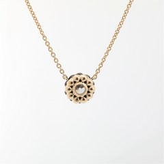 14K Gold Two Tone Design 0.93ct Old European Cut Lab Diamond Pendant Necklace with 16+2 Inches Adjustable Chain - MMR