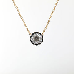 14K Gold Two Tone Design 0.93ct Old European Cut Lab Diamond Pendant Necklace with 16+2 Inches Adjustable Chain - MMR